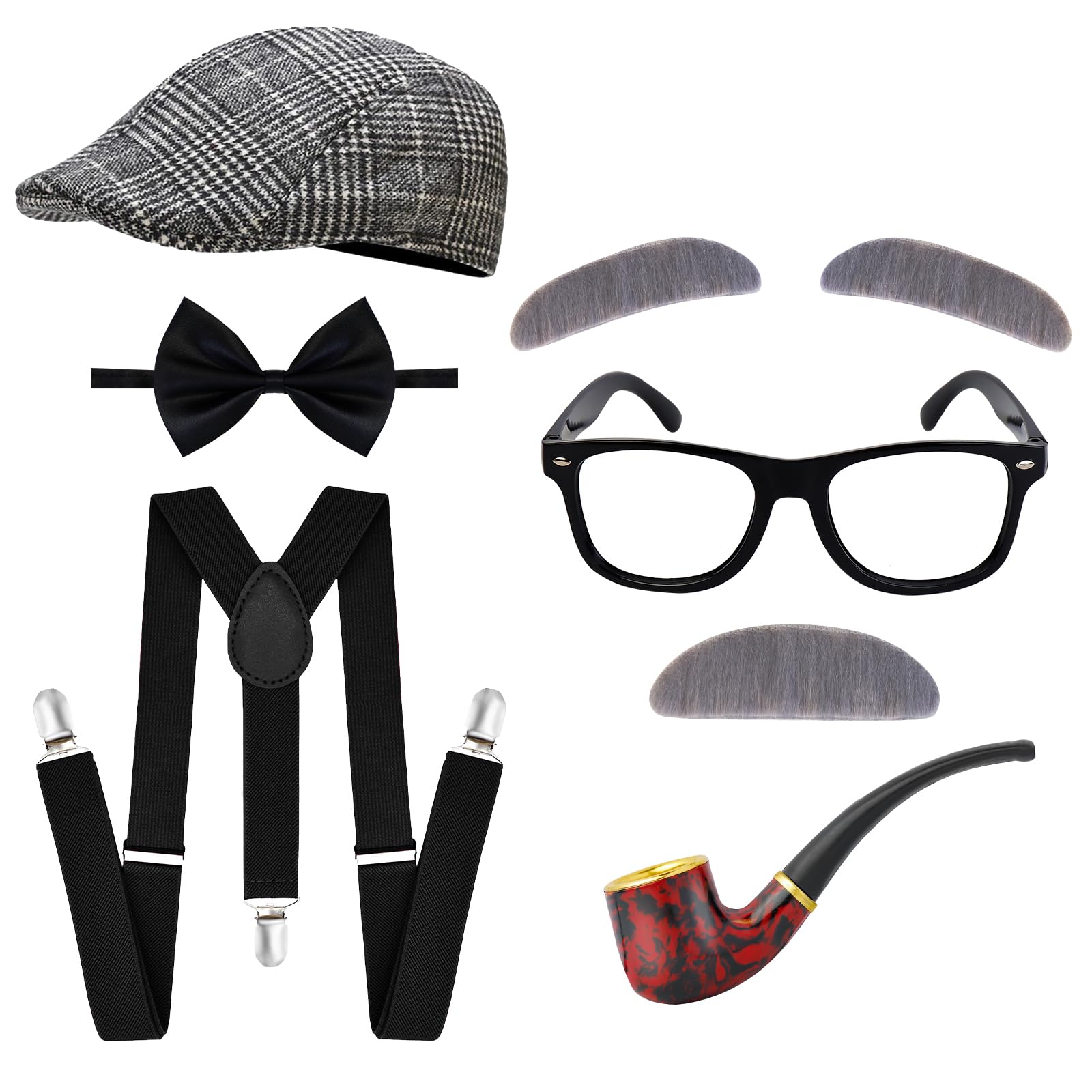 100th Day of School Grandpa Costume Set for Boys – Includes Hat, Suspenders, Glasses, and More