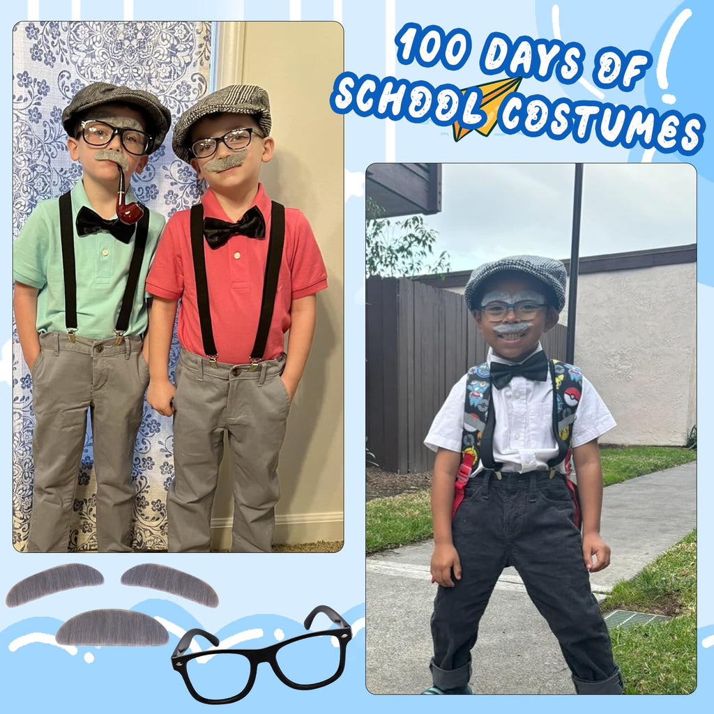 100th Day of School Grandpa Costume Set for Boys – Includes Hat, Suspenders, Glasses, and More