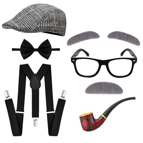 100th Day of School Grandpa Costume Set for Boys – Includes Hat, Suspenders, Glasses, and More