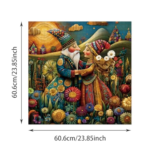 1024-Piece Jigsaw Puzzle for Adults – Bohemian Gnome Couple Floral Field by PULEZZFORU