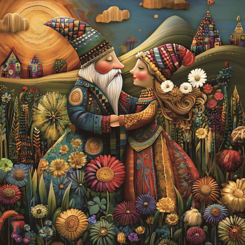 1024-Piece Jigsaw Puzzle for Adults – Bohemian Gnome Couple Floral Field by PULEZZFORU
