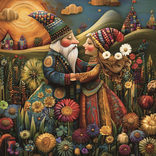1024-Piece Jigsaw Puzzle for Adults – Bohemian Gnome Couple Floral Field by PULEZZFORU