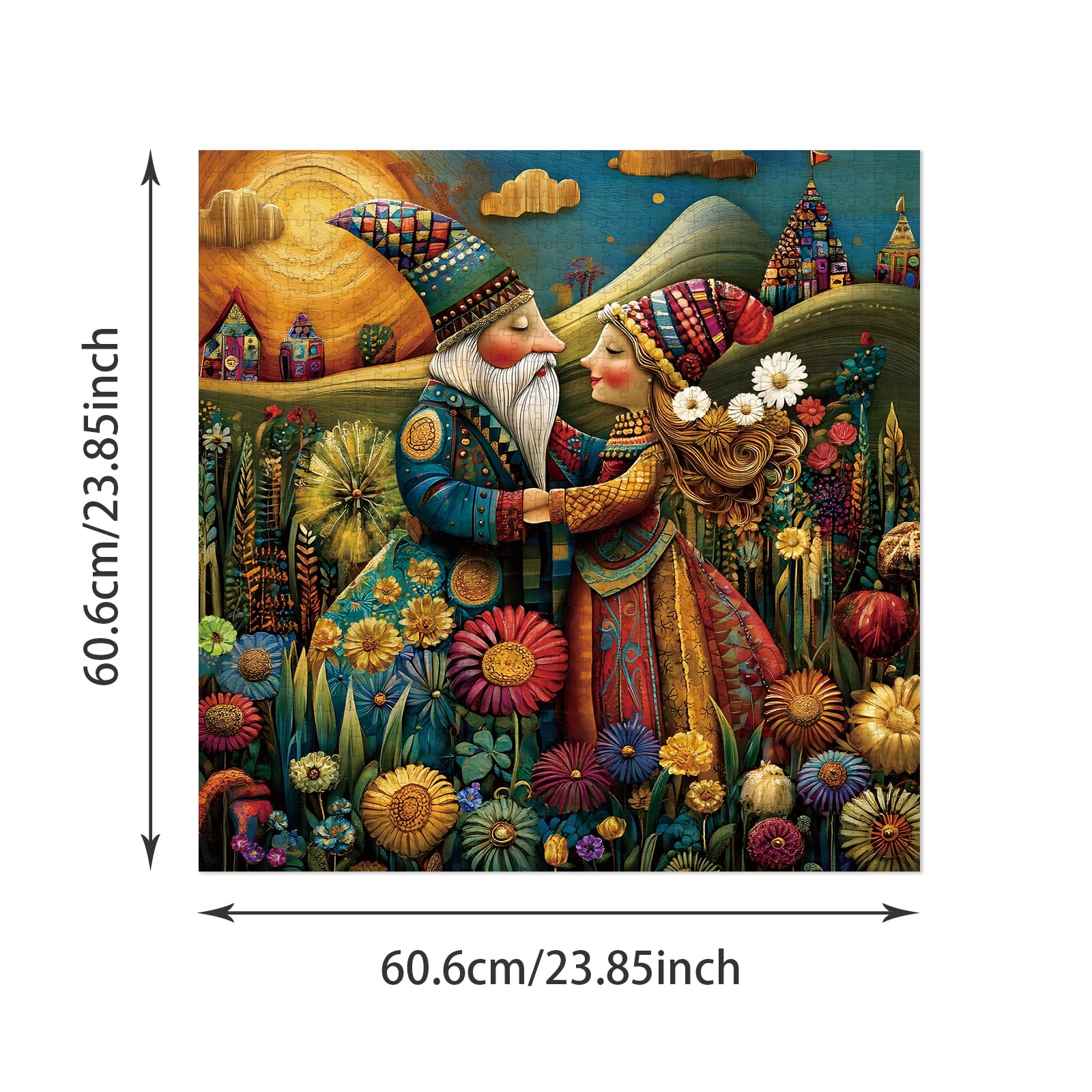 1024-Piece Jigsaw Puzzle for Adults – Bohemian Gnome Couple Floral Field by PULEZZFORU