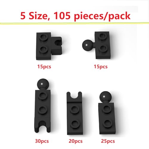 105-Piece Black Ball Joint Plate Bulk Set – 5 Sizes of Ball and Socket Joints Compatible with Lego