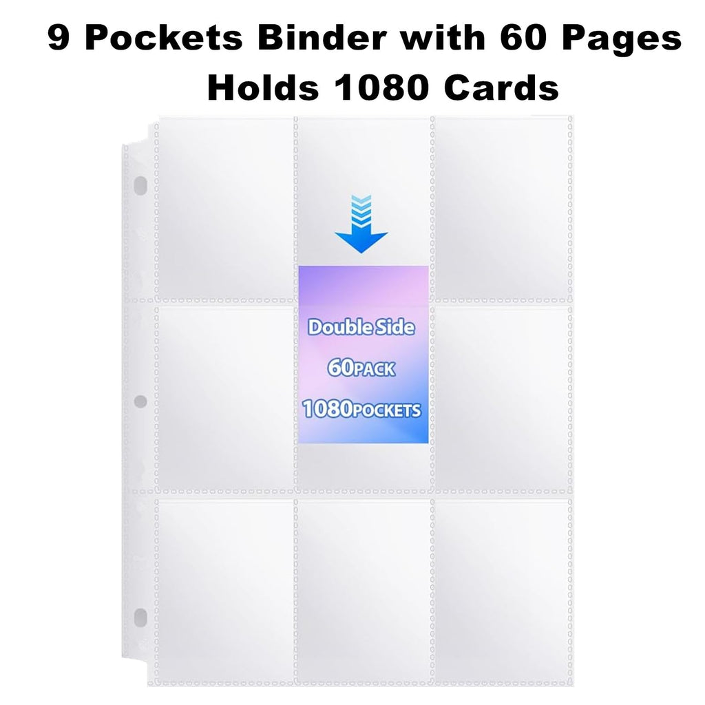 1080-Pocket Card Binder with Zipper – Soccer Theme, 60 Removable Pages for Sports & TCG Cards