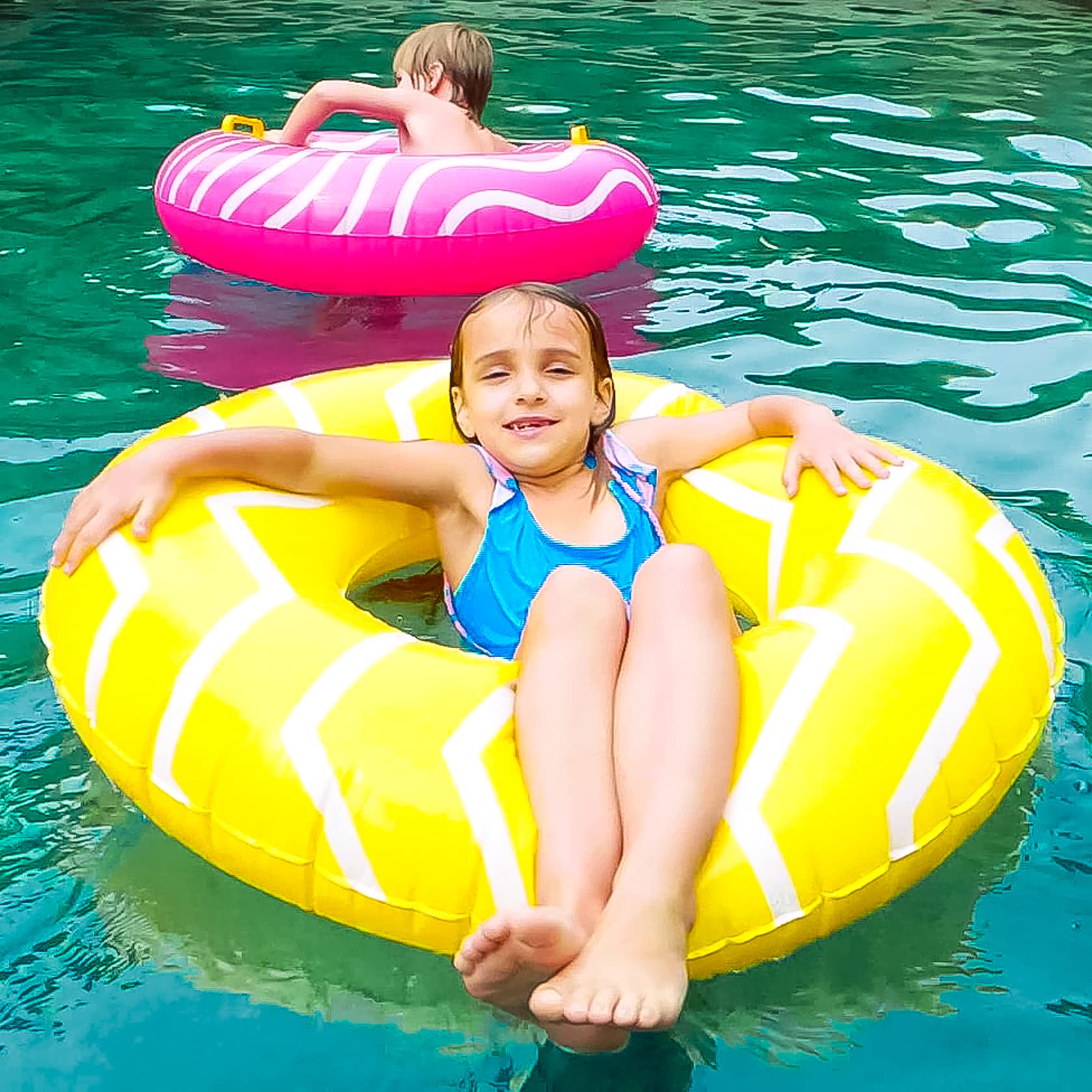 10Leccion 40-Inch Yellow Inflatable Pool Tube with Handles for Adults and Teens