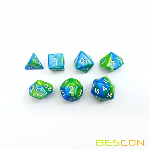 10mm Mini Polyhedral Dice Set – Two-Tone Aquamarine (Turquoise & Pistachio) for D&D