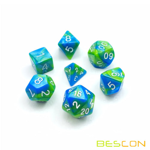 10mm Mini Polyhedral Dice Set – Two-Tone Aquamarine (Turquoise & Pistachio) for D&D