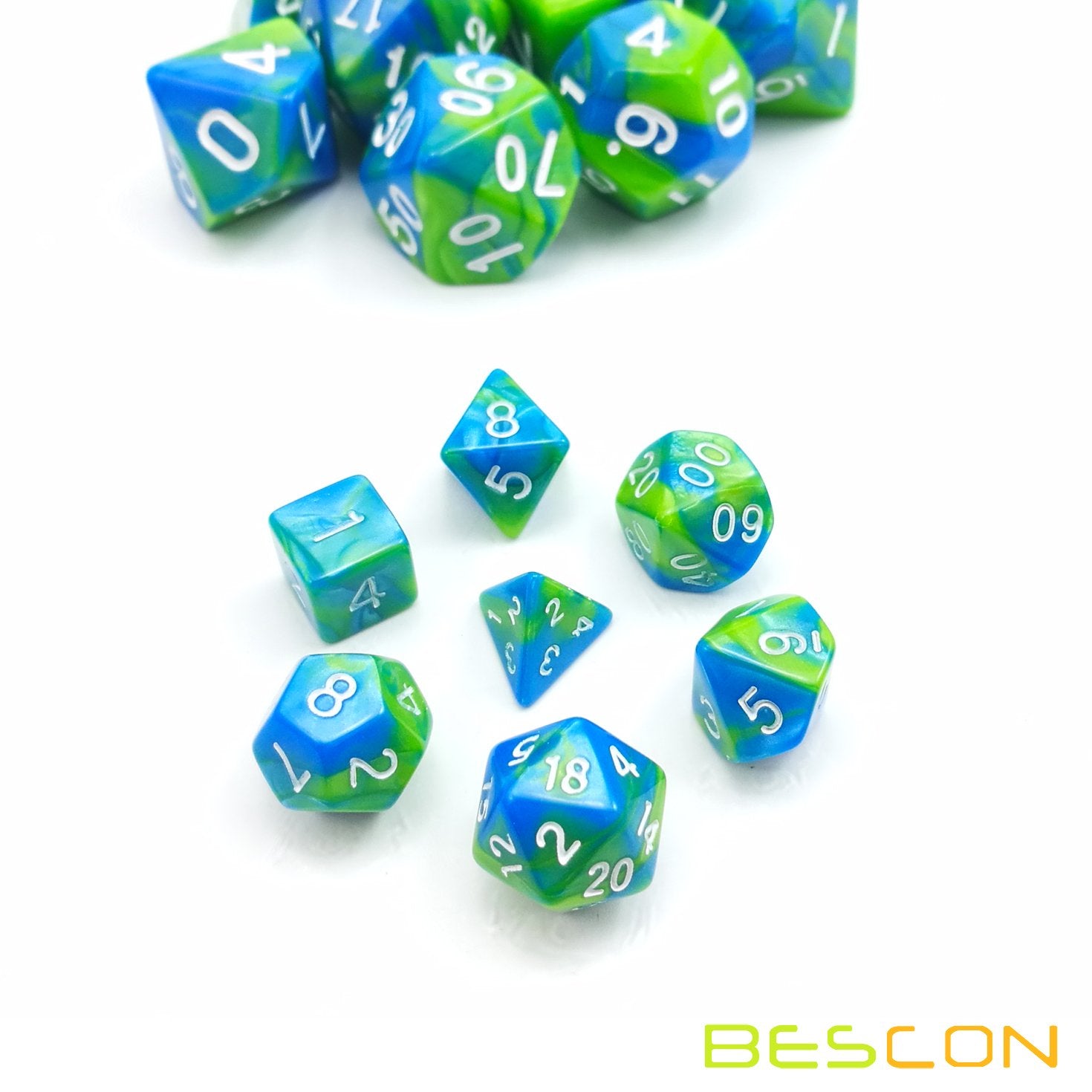 10mm Mini Polyhedral Dice Set – Two-Tone Aquamarine (Turquoise & Pistachio) for D&D