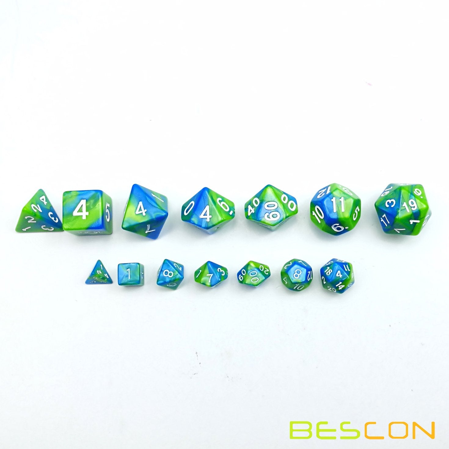 10mm Mini Polyhedral Dice Set – Two-Tone Aquamarine (Turquoise & Pistachio) for D&D