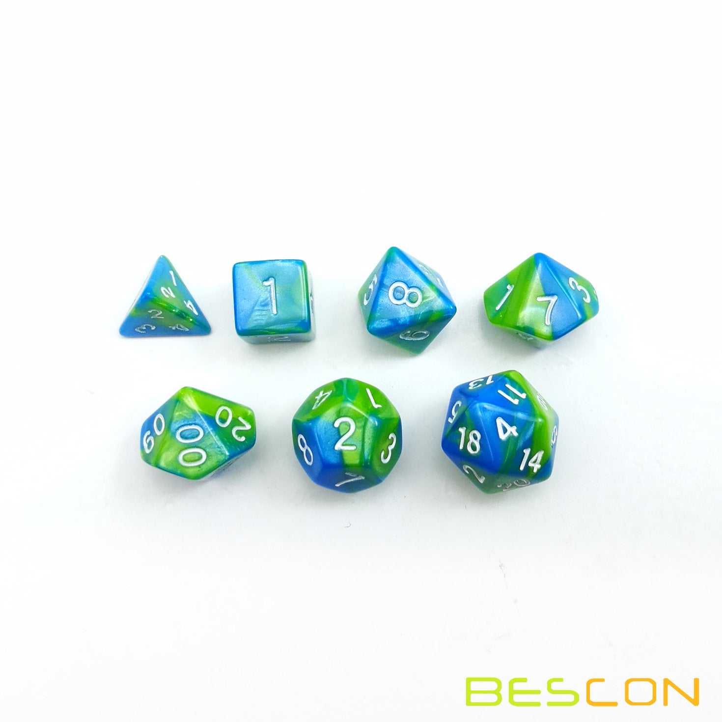 10mm Mini Polyhedral Dice Set – Two-Tone Aquamarine (Turquoise & Pistachio) for D&D