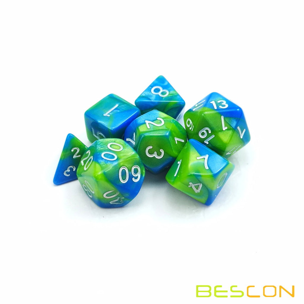 10mm Mini Polyhedral Dice Set – Two-Tone Aquamarine (Turquoise & Pistachio) for D&D