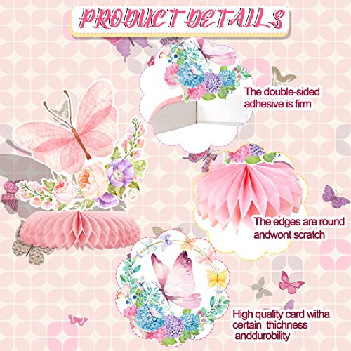 10pcs Butterfly Party Decorations - Spring Pink Purple Butterfly Flowers Centerpieces 3D Table Honeycomb Toppers for Girls Baby Shower Party Photo Prop Supplies