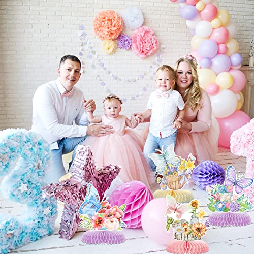 10pcs Butterfly Party Decorations - Spring Pink Purple Butterfly Flowers Centerpieces 3D Table Honeycomb Toppers for Girls Baby Shower Party Photo Prop Supplies
