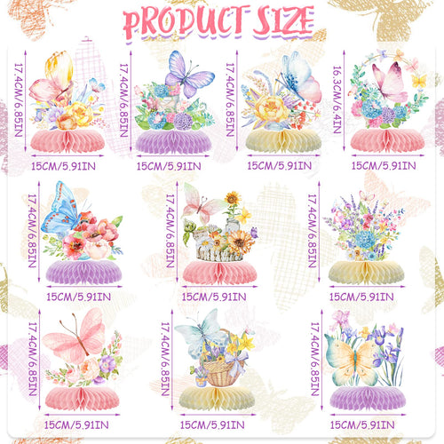 10pcs Butterfly Party Decorations - Spring Pink Purple Butterfly Flowers Centerpieces 3D Table Honeycomb Toppers for Girls Baby Shower Party Photo Prop Supplies