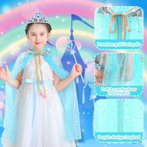 11-Piece Princess Cape Set with Crown, Wand, Jewelry, and Bag for Girls
