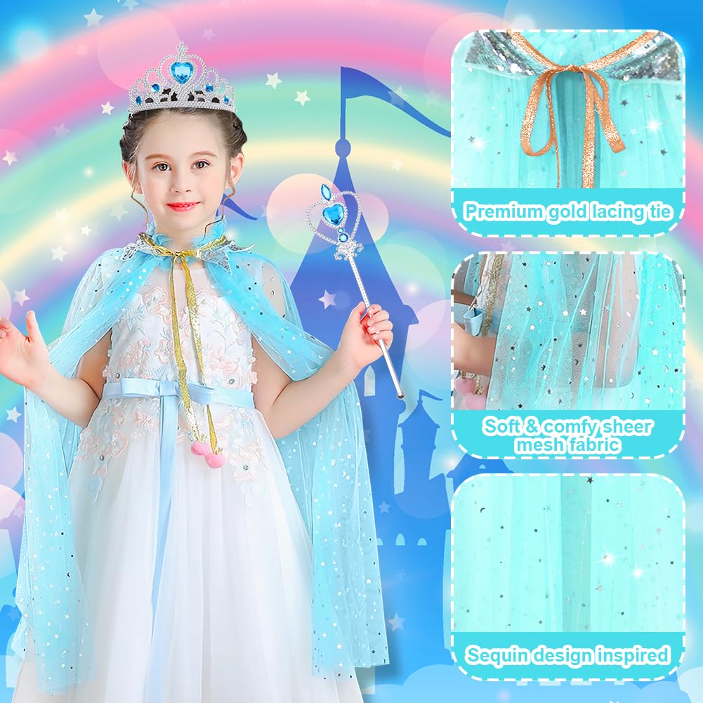 11-Piece Princess Cape Set with Crown, Wand, Jewelry, and Bag for Girls