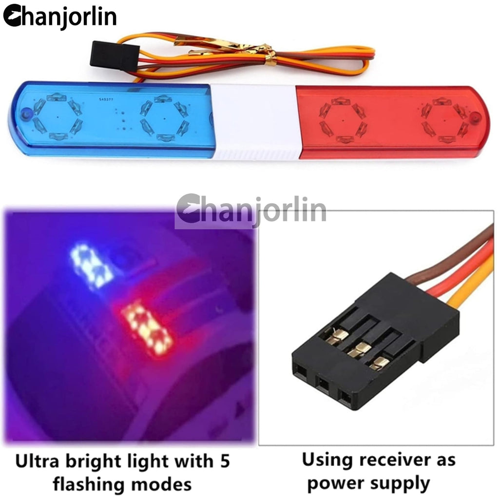 1/10 RC Car Police Lights - 9 Flash Modes Blue&Red LED 145mm for Crawler Trucks