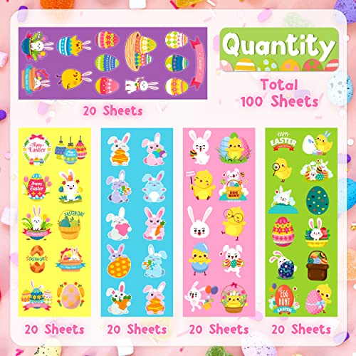 1100 Assorted Easter Stickers for Kids - 55 Designs, Reusable Vinyl