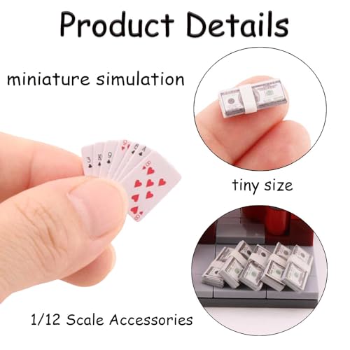 1:12 Scale Miniature Doll Accessories Set – 400 Pcs Fake Money, Playing Cards & Wine Bottle for Dollhouse