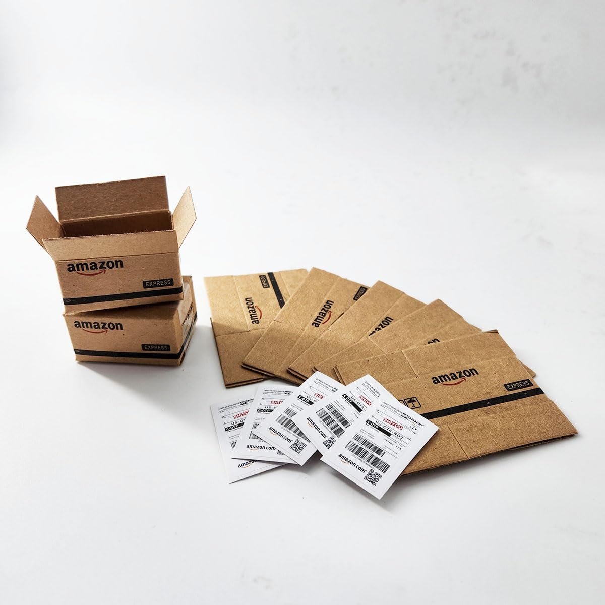 1:12 Scale Miniature Shipping Box Kit – 5 Unfolded Craft Paper Boxes with Shipping Labels for Dollhouse
