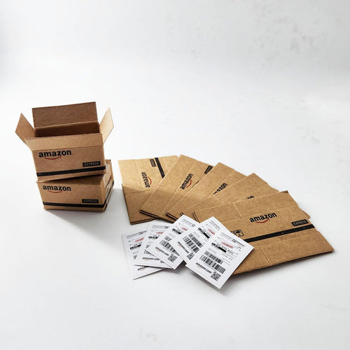 1:12 Scale Miniature Shipping Box Kit – 5 Unfolded Craft Paper Boxes with Shipping Labels for Dollhouse