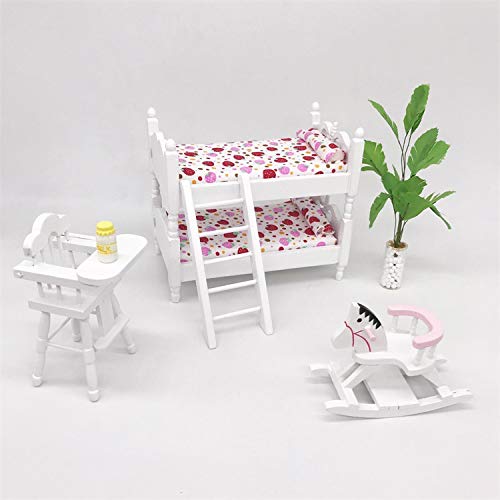 1:12 Scale Wooden Dollhouse Loft Bed with Ladder – SXFSE Miniature Furniture for Bedroom Set