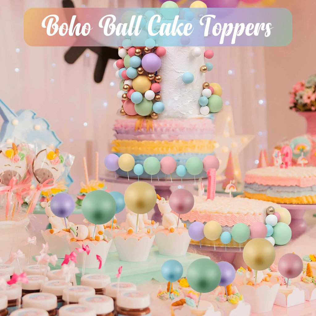 115 Pcs Pastel Foam Ball Cake Toppers - Mini Balloon Cupcake Picks for DIY Cakes, Birthday, Wedding, Baby Shower - 5 Sizes, Non-Edible