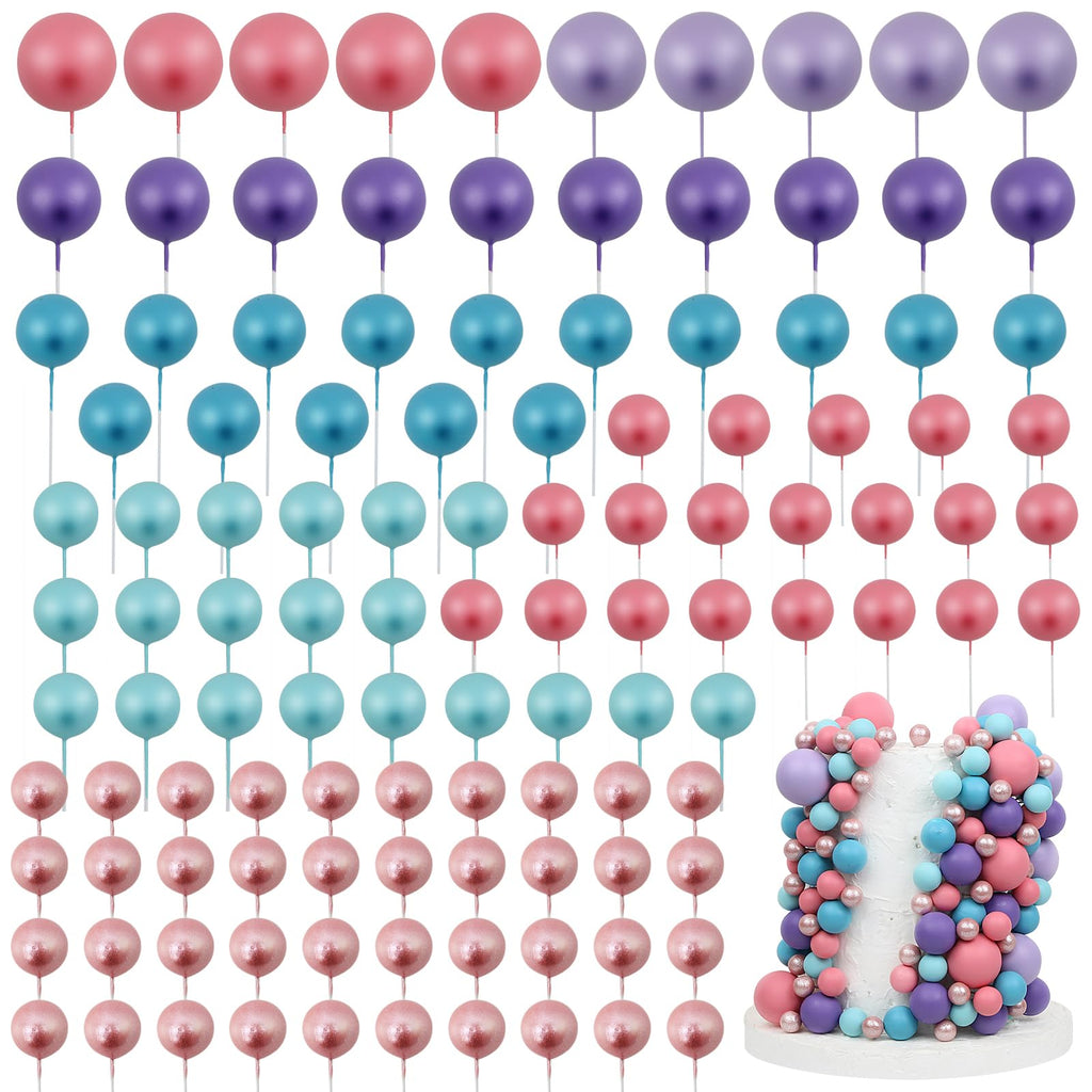 115-Piece Acmee Ball Cake Toppers Set - Mini Foam Balloon Cupcake Picks for DIY Cakes in Pink, Purple, Rose Gold, Blue