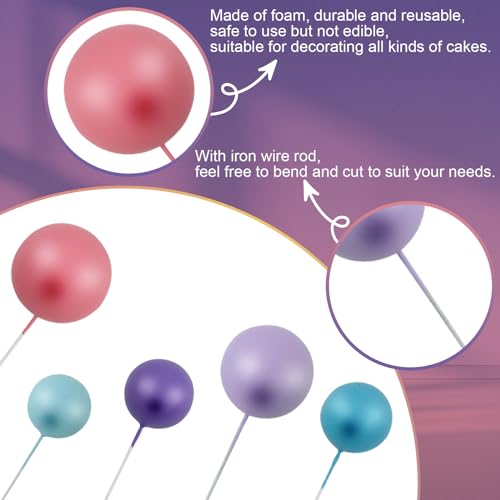 115-Piece Acmee Ball Cake Toppers Set - Mini Foam Balloon Cupcake Picks for DIY Cakes in Pink, Purple, Rose Gold, Blue