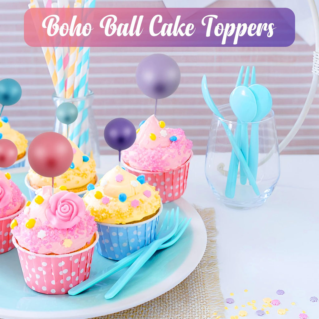 115-Piece Acmee Ball Cake Toppers Set - Mini Foam Balloon Cupcake Picks for DIY Cakes in Pink, Purple, Rose Gold, Blue