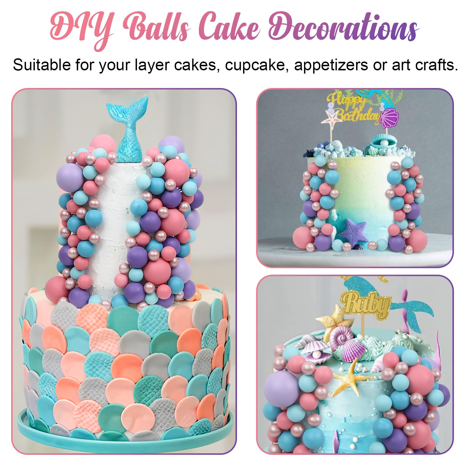 115-Piece Acmee Ball Cake Toppers Set - Mini Foam Balloon Cupcake Picks for DIY Cakes in Pink, Purple, Rose Gold, Blue