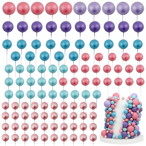 115-Piece Acmee Ball Cake Toppers Set - Mini Foam Balloon Cupcake Picks for DIY Cakes in Pink, Purple, Rose Gold, Blue