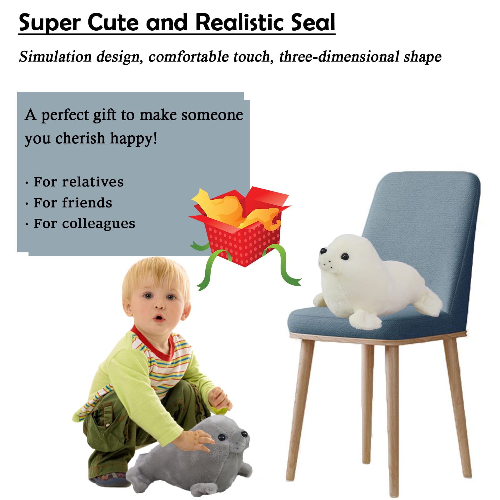 11.8 Inch White Seal Plush Stuffed Animal - Soft Cute Kawaii Pillow Toy for Kids by zhidiloveyou