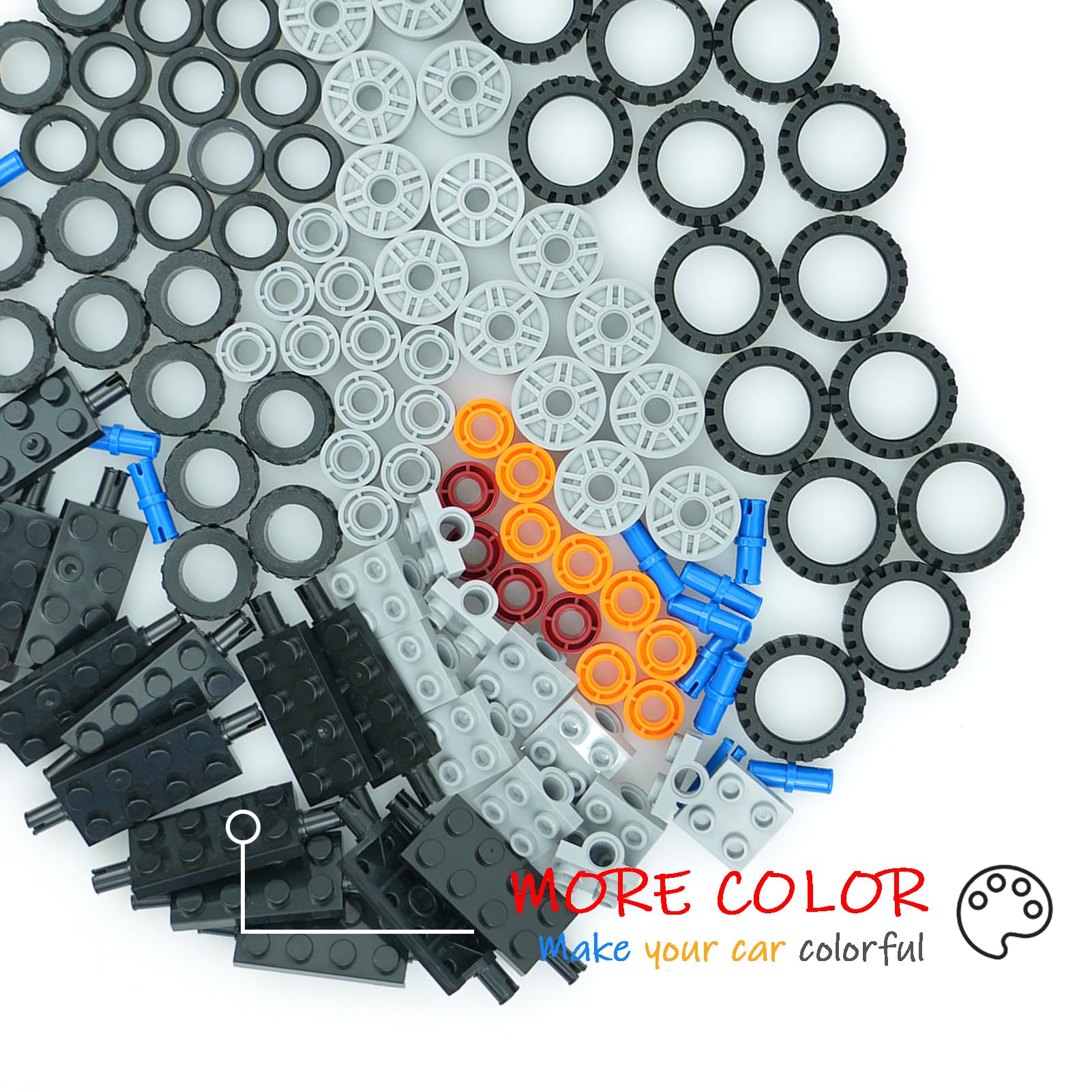118-Piece Wheels and Axles Set – 3 Types of Tires & Rims for Building Blocks, Compatible with Major Brands, Bulk Vehicle Parts by Pasacho