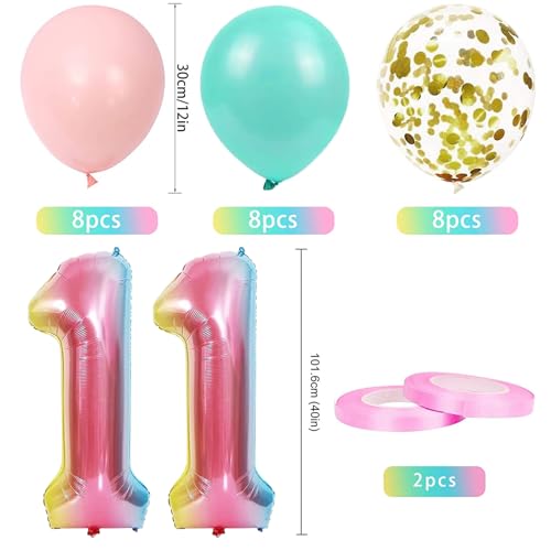 11th Birthday Balloon Set – Gradient Number 11 with Happy Birthday Banner for Girls and Boys