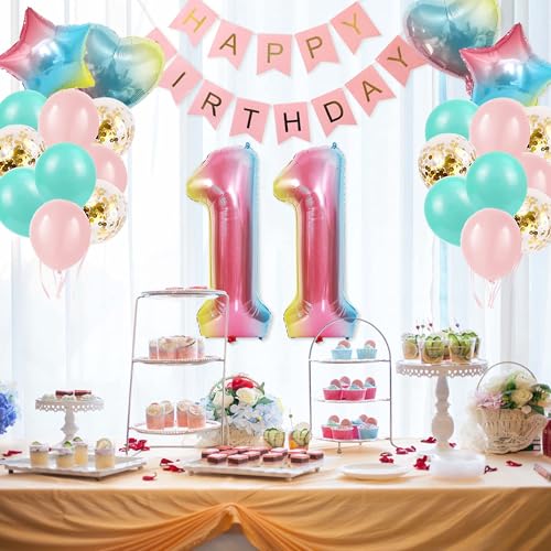 11th Birthday Balloon Set – Gradient Number 11 with Happy Birthday Banner for Girls and Boys