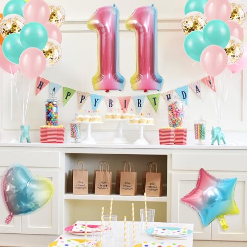 11th Birthday Balloon Set – Gradient Number 11 with Happy Birthday Banner for Girls and Boys