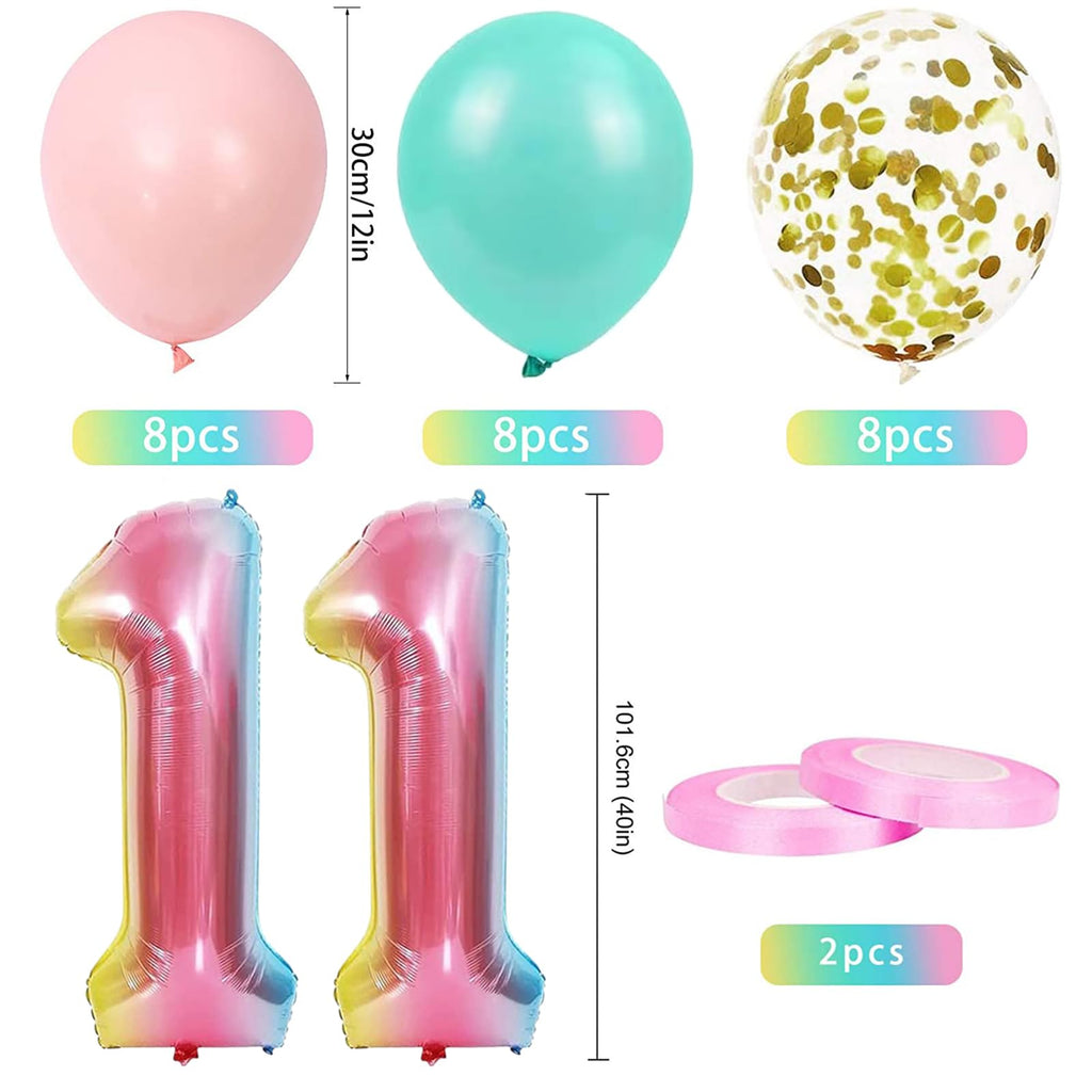 11th Birthday Balloon Set – Gradient Number 11 with Happy Birthday Banner for Girls and Boys