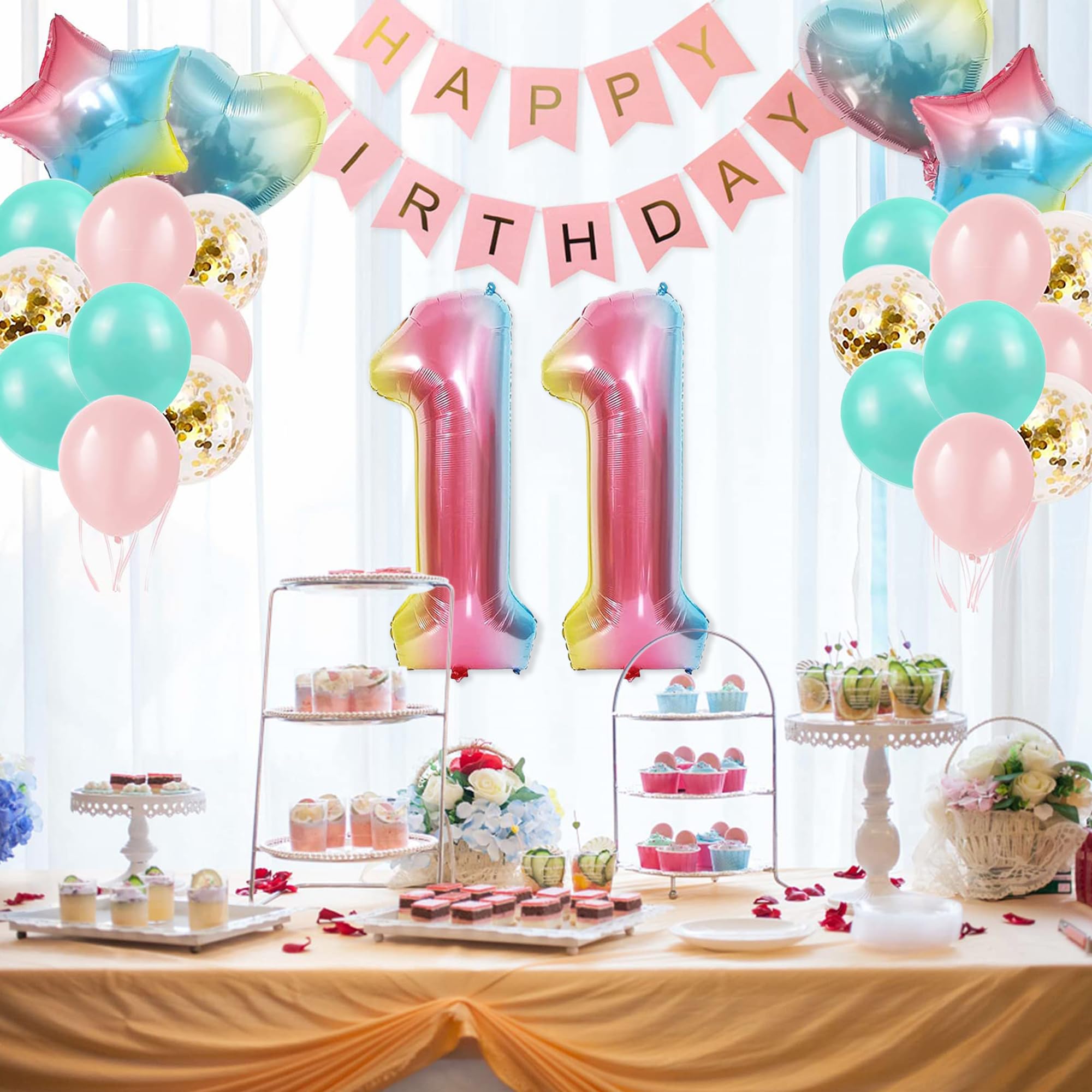 11th Birthday Balloon Set – Gradient Number 11 with Happy Birthday Banner for Girls and Boys