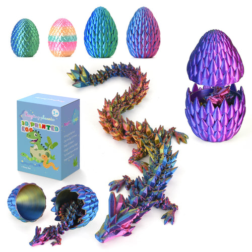 12" 3D Printed Dragon Egg with Poseable Chameleon - Color-Change Fidget Toy, Reusable Storage Box, Stress Relief Desk Decor for Kids & Teens