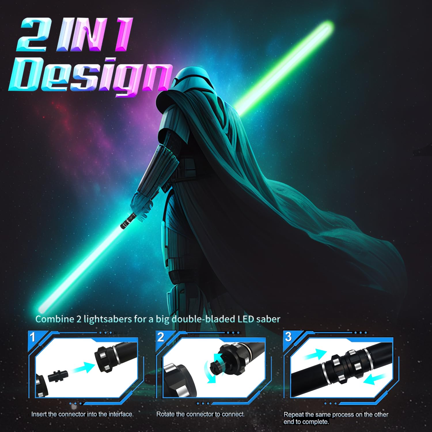 12-Color Expandable Lightsaber Toy with Sound Effects and Mute Mode – 2-in-1 Double-Blade for Kids and Cosplay