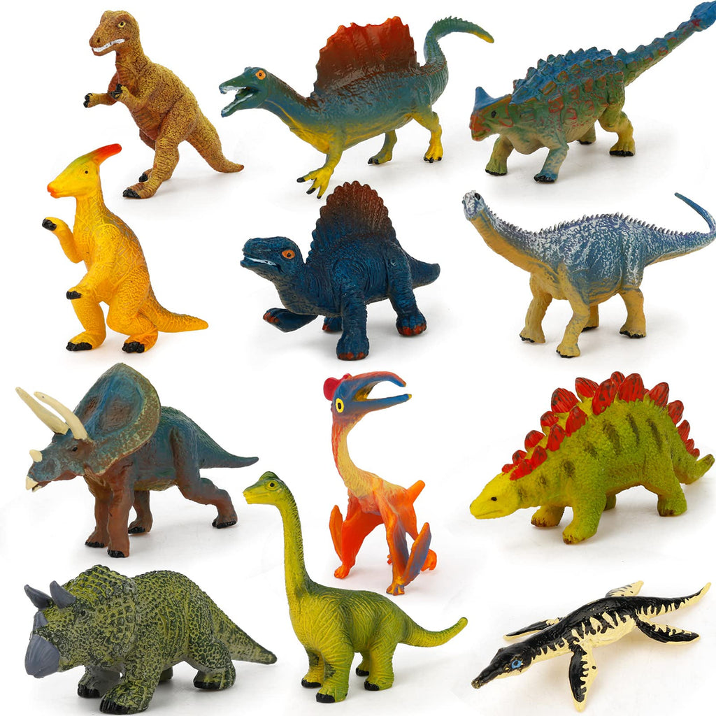 12 Dinosaur Figurines with Matching Cards – Montessori Learning Toy Set for Kids Age 3 and Up