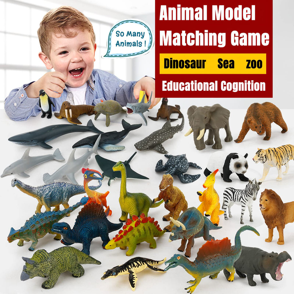 12 Dinosaur Figurines with Matching Cards – Montessori Learning Toy Set for Kids Age 3 and Up
