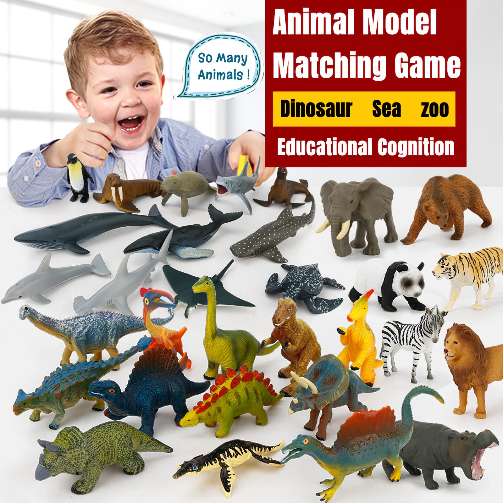 12 Dinosaur Figurines with Matching Cards – Montessori Learning Toy Set for Kids Age 3 and Up