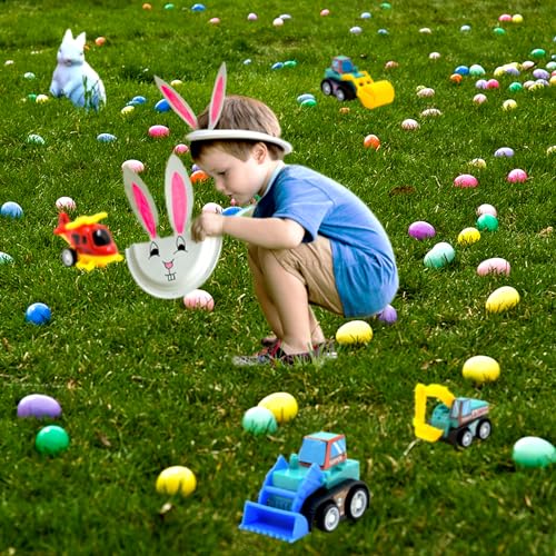 12 Easter Egg Fillers with Pull-Back Cars – Prefilled Construction Vehicle Toys for Kids Ages 3-8