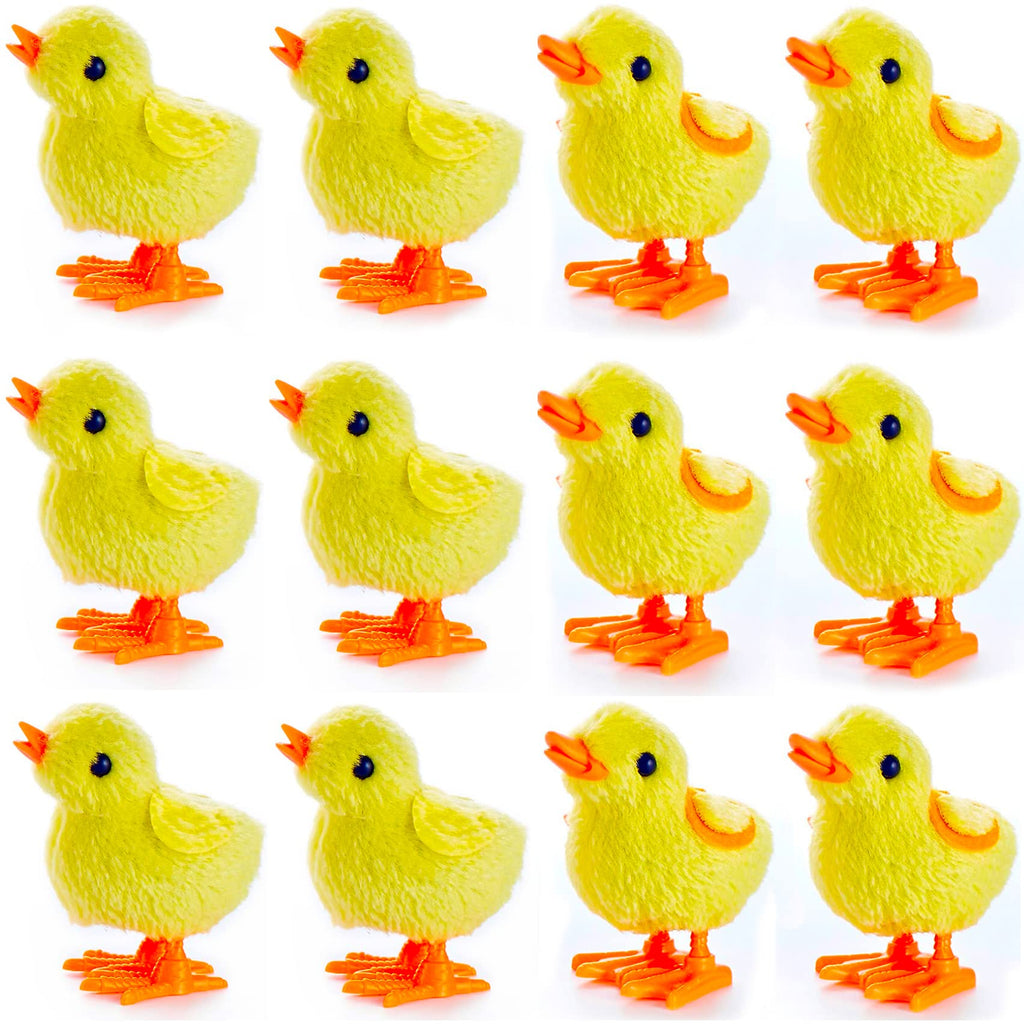 12 Fluffy Wind-Up Chick Toys Bulk Pack – Hopping Jumping Easter Basket Stuffers by Liberty Imports