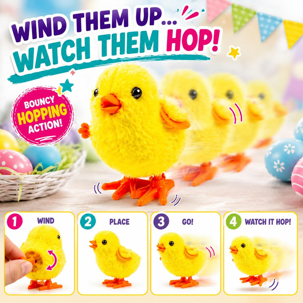 12 Fluffy Wind-Up Chick Toys Bulk Pack – Hopping Jumping Easter Basket Stuffers by Liberty Imports