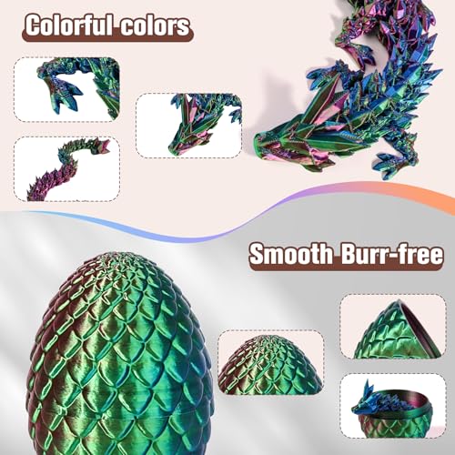 12-Inch 3D Printed Articulated Crystal Dragon with Egg - Oarmzr Collectible Figure (Blue Green Purple)