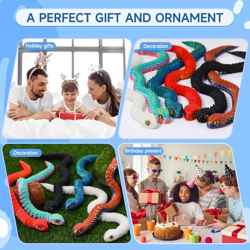 12-Inch 3D Printed Snake Toys – 6 Pack Flexible PLA Figures for Desk Decor and Stress Relief